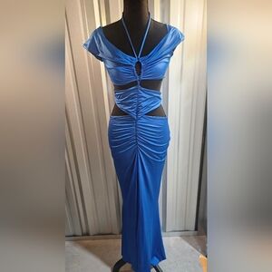 Oh Polly Blue Cut-Out Backless Dress